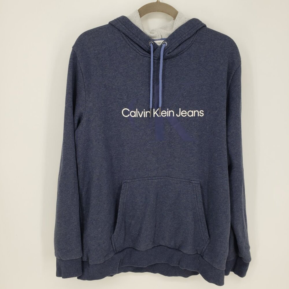 Calvin Klein Jeans Pullover Hoodie Sweatshirt L Mens Lounge Cotton Blend Blue